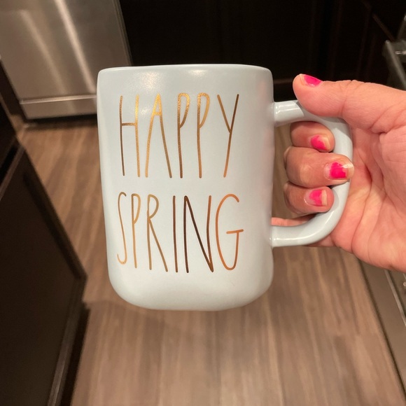 Rae Dunn by Magenta light Blue and Gold Happy Spring Ceramic Mug for Dining - Picture 4 of 11